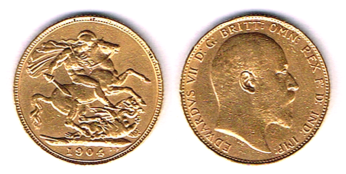 GB. Edward VII gold sovereigns, 1902, 1903, 1904 and 1910. at Whyte's Auctions