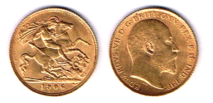 GB. Edward VII gold half sovereigns, 1903, 1905, 1906, 1907 and 1909. at Whyte's Auctions