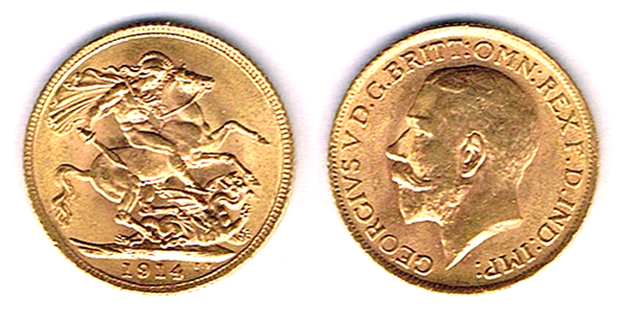 GB. George V gold sovereigns, 1911, 1912, 1913 and 1914. at Whyte's Auctions