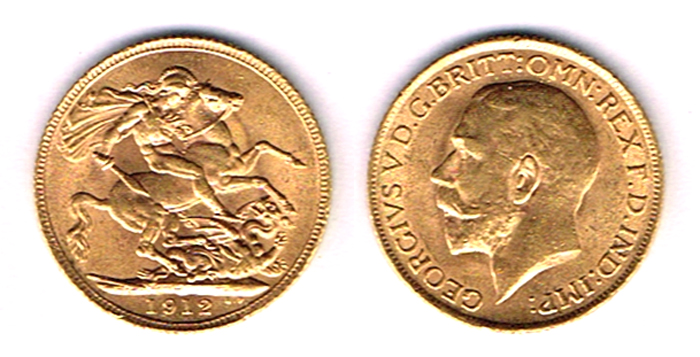 GB. George V gold sovereigns, 1912, 1913 and 1925. at Whyte's Auctions