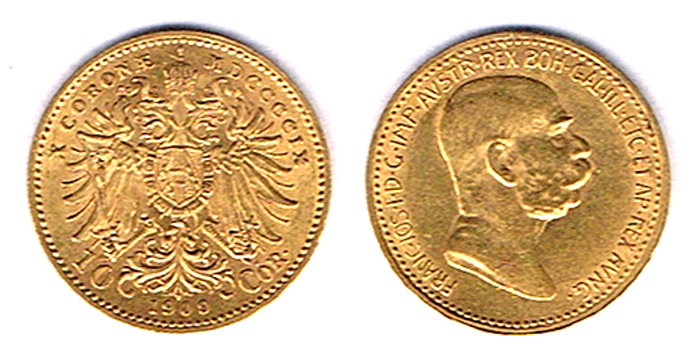 Austria. Gold twenty coronas 1893, ten coronas 1909, one ducat 1915. at Whyte's Auctions