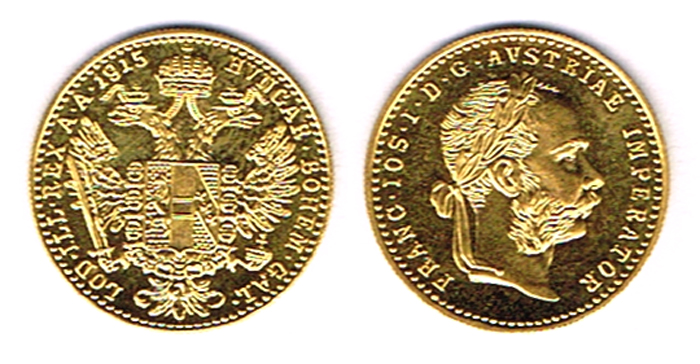 Austria. Gold one ducat restrike, dated 1915. at Whyte's Auctions