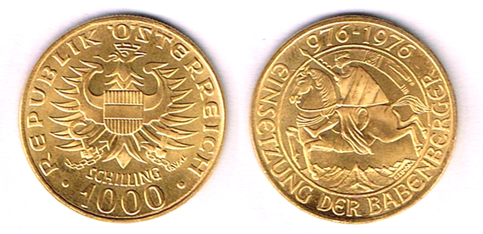 Austria. Gold one thousand schilling, 1976. at Whyte's Auctions