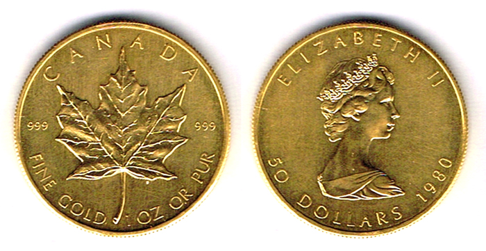 Canada. Gold 'Maple Leaf' fifty dollars, 1980. at Whyte's Auctions