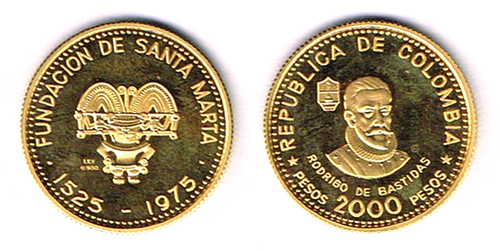 Colombia. Gold two thousand pesos 1975. at Whyte's Auctions