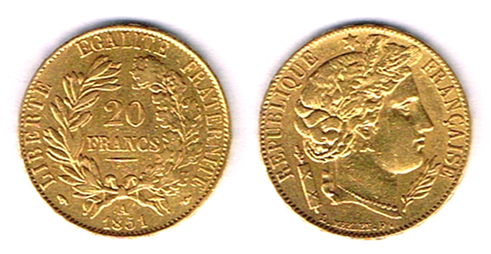 France. Republic gold twenty francs, 1851. at Whyte's Auctions