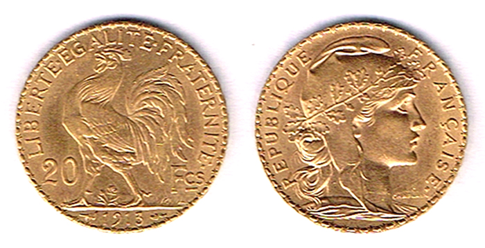 France. Republic gold twenty francs, 1908 and 1913. at Whyte's Auctions