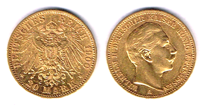 Germany. Wilhelm II gold twenty marks - 1897, 1898, 1899 and 1900. at Whyte's Auctions