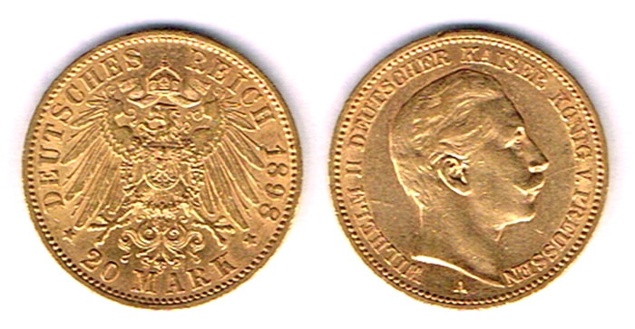 Germany. Wilhelm II gold twenty marks, 1898. at Whyte's Auctions
