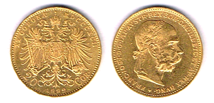 Hungary. Gold twenty coronas, 1892. at Whyte's Auctions