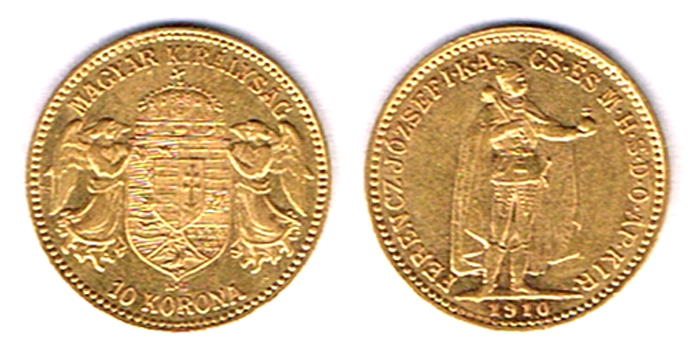 Hungary. Gold ten coronas, 1907 and 1910 . at Whyte's Auctions