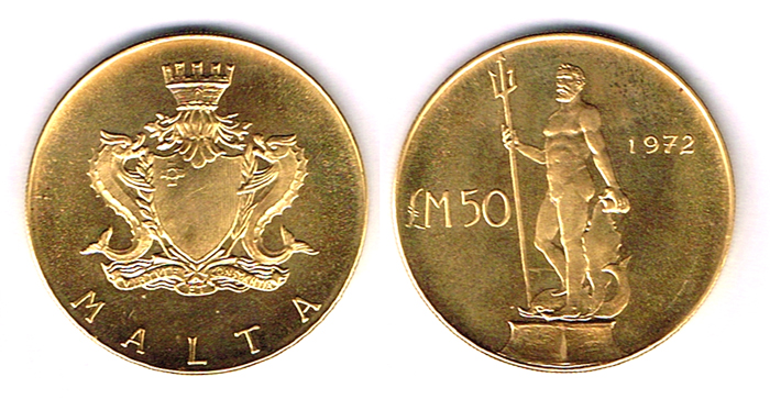 Malta. Gold fifty pounds, 1972. at Whyte's Auctions