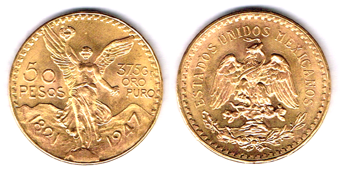Mexico. Gold fifty pesos, 1947. at Whyte's Auctions
