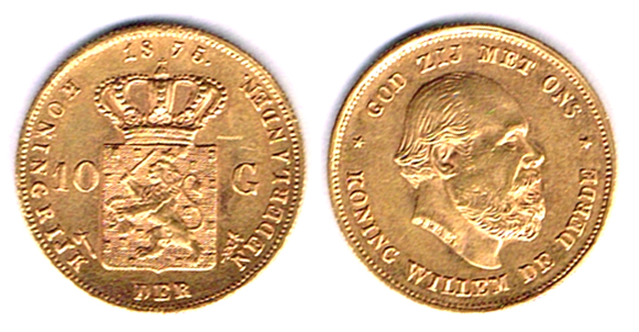 Netherlands. Willem III gold ten guilders, 1875 and 1876. at Whyte's Auctions