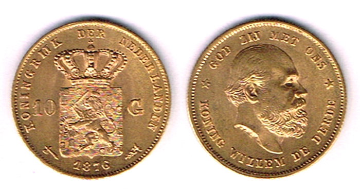 Netherlands. Willem III gold ten guilders, 1876. at Whyte's Auctions