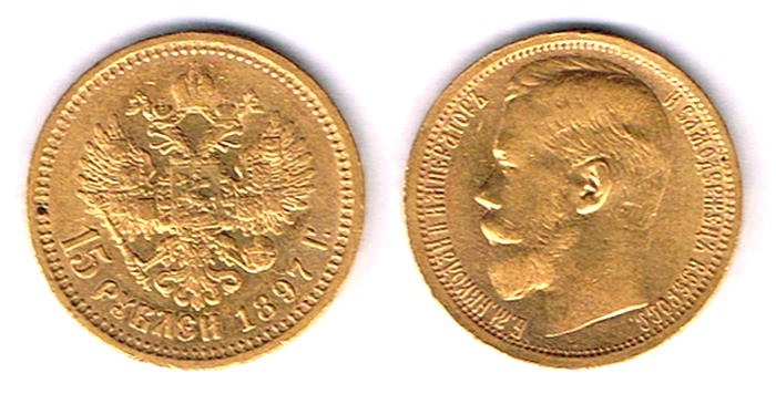 Russia. Nicholas II gold fifteen roubles, 1897 and five roubles 1899. at Whyte's Auctions