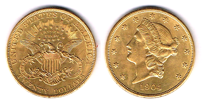 USA. Gold twenty dollars, 1904. at Whyte's Auctions