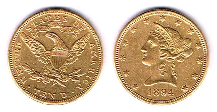 USA. Gold ten dollars, 1894. at Whyte's Auctions