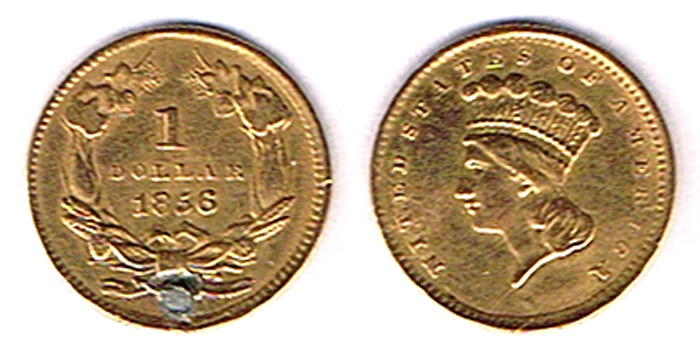 USA. Gold one dollar, 1856, and five dollars, 1996. at Whyte's Auctions