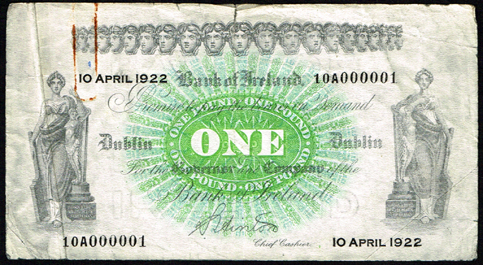 Bank of Ireland One Pound, 10 April 1922 at Whyte's Auctions