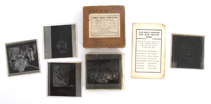 1916 Roger Casement glass slides and a memorial card for the executed leaders and casualties of Rising. at Whyte's Auctions