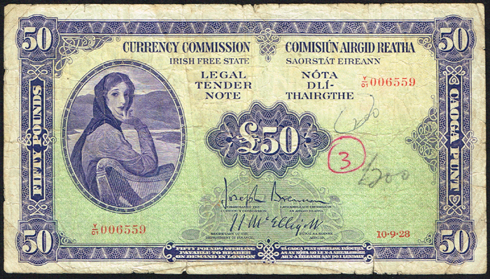 Currency Commission 'Lady Lavery' Fifty Pounds 10-9-28 at Whyte's Auctions