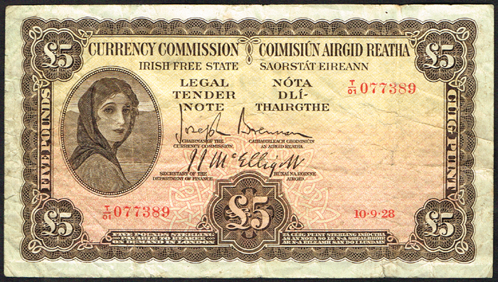 Currency Commission 'Lady Lavery' Five Pounds 10-9-28 at Whyte's Auctions