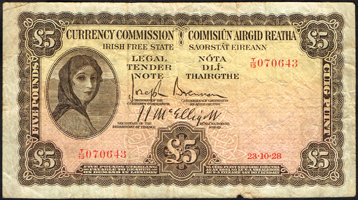 Currency Commission 'Lady Lavery' Five Pounds 23-10-28 at Whyte's Auctions