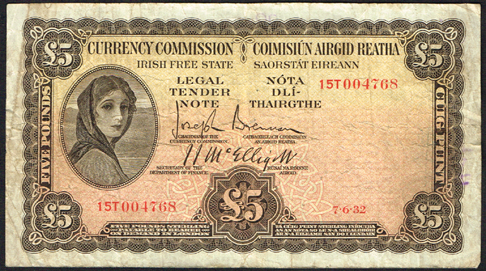 Currency Commission 'Lady Lavery' Five Pounds 7-6-32 at Whyte's Auctions