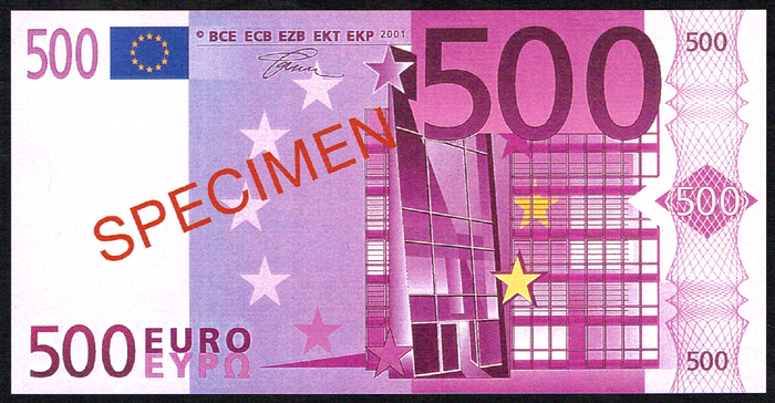 European Central Bank. Set of Specimen banknotes five euro to five hundred euro. at Whyte's Auctions