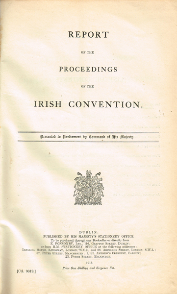 1918 Report of the Proceedings of the Irish Convention
 at Whyte's Auctions