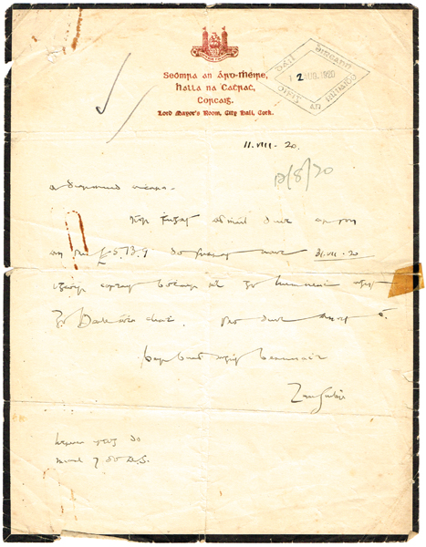 1920 (August 2) Letter from Terence McSwiney at Whyte's Auctions