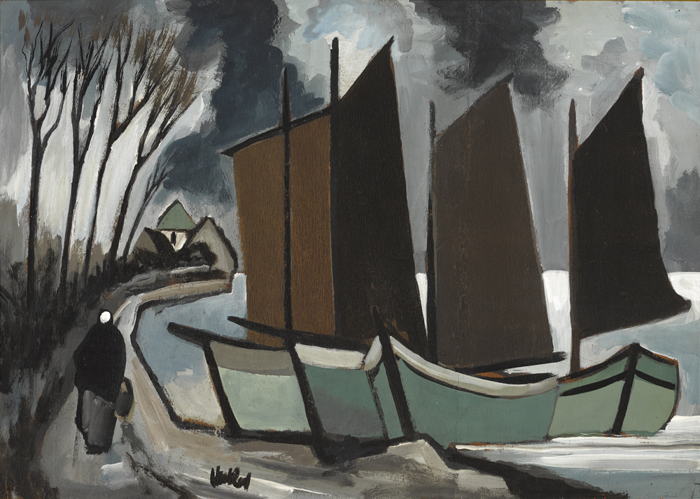SHAWLIE AND THREE GALWAY HOOKERS by Markey Robinson (1918-1999) at Whyte's Auctions