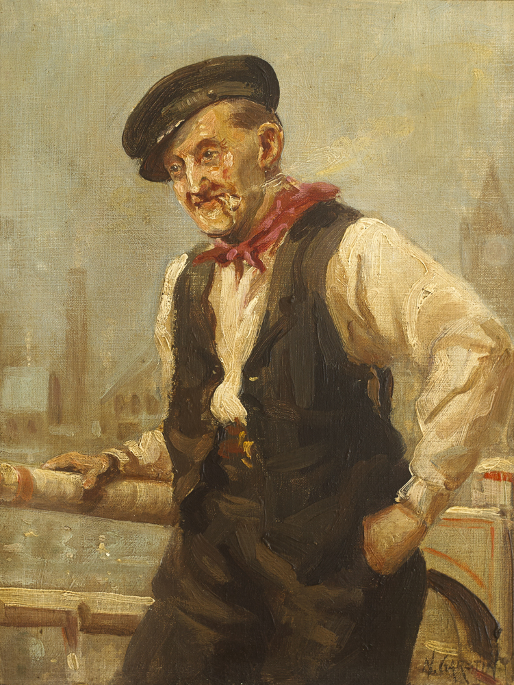 MAN SMOKING A PIPE by Norman Garstin sold for �1,700 at Whyte's Auctions