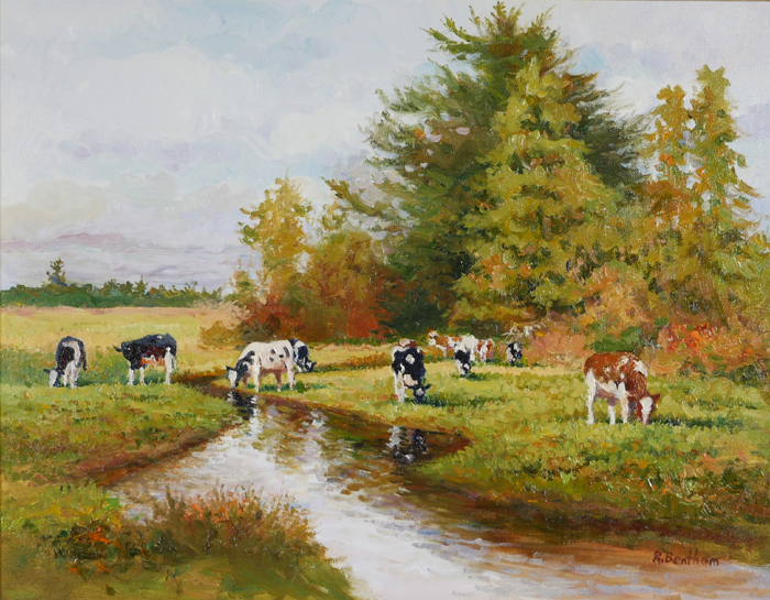 COWS BY THE STREAM by Rick Bentham (b.1950) at Whyte's Auctions