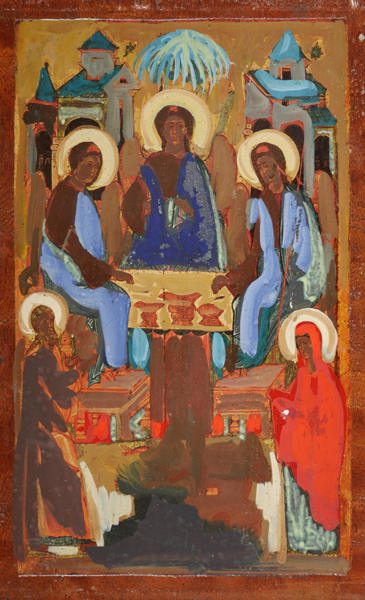 ICON, THE HOSPITALITY OF ABRAHAM AND HIS WIFE SARAH TO THE THREE ANGELS by Markey Robinson (1918-1999) at Whyte's Auctions