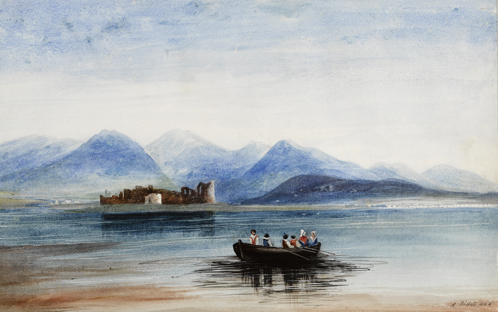 FIGURES IN A BOAT WITH A RUINED CASTLE IN THE DISTANCE by Andrew Nicholl RHA (1804-1886) RHA (1804-1886) at Whyte's Auctions