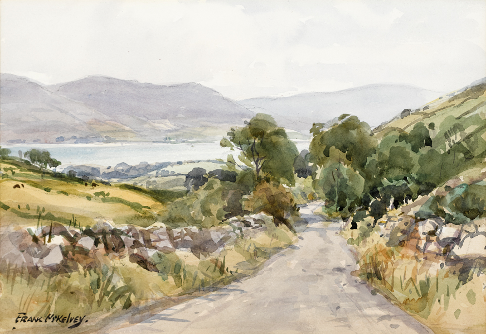 COUNTRY ROAD WITH LAKE IN THE DISTANCE by Frank McKelvey RHA RUA (1895-1974) at Whyte's Auctions