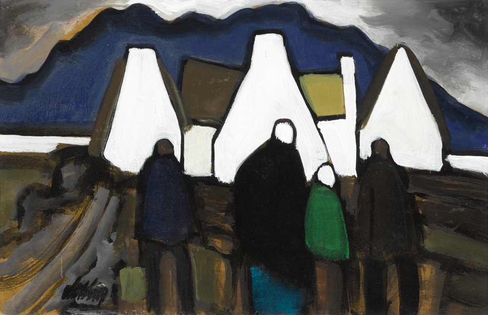 FIGURES BEFORE A VILLAGE by Markey Robinson (1918-1999) at Whyte's Auctions