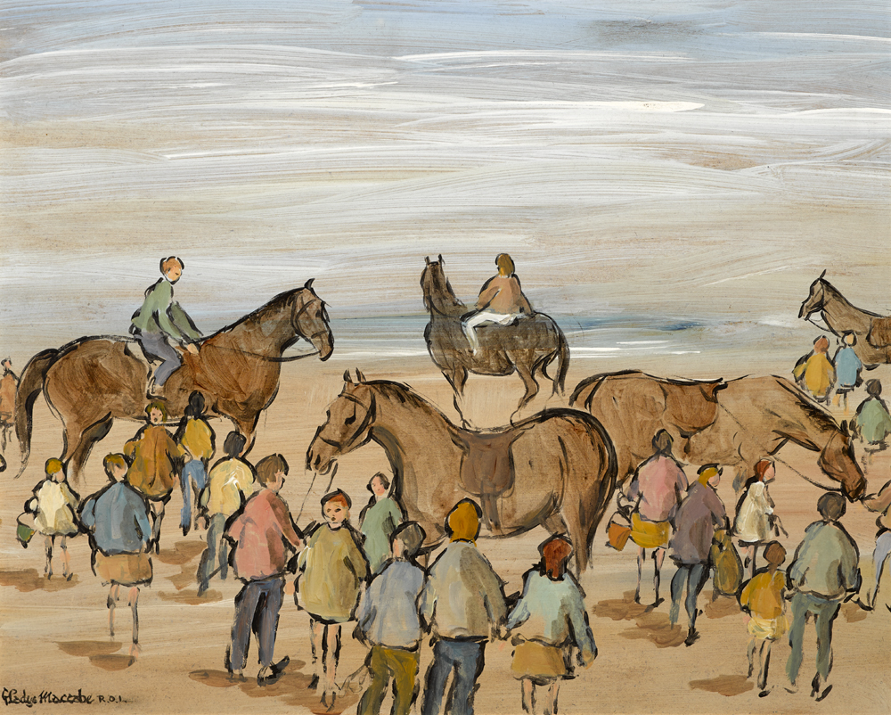 CHILDREN AND HORSES ON THE STRAND by Gladys Maccabe MBE HRUA ROI FRSA (1918-2018) at Whyte's Auctions