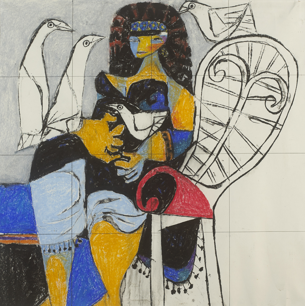 WOMAN WITH BIRDS, 1985 by Colin Middleton sold for �3,800 at Whyte's Auctions