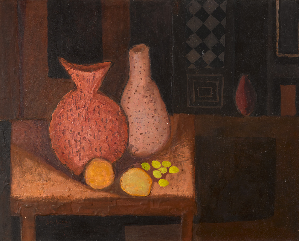 STILL LIFE IN PURPLE AND BROWN by Arthur Armstrong RHA (1924-1996) RHA (1924-1996) at Whyte's Auctions