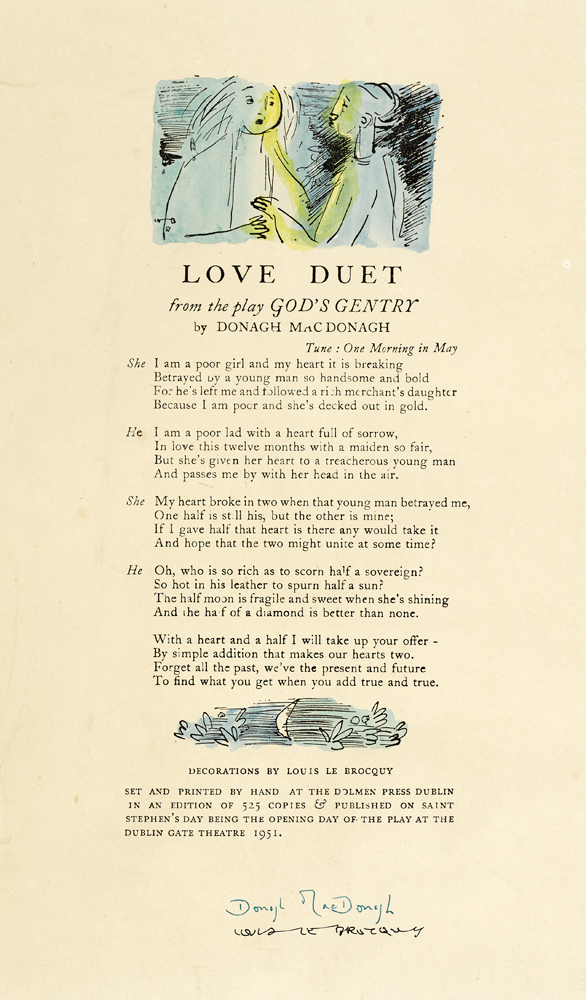 LOVE DUET, FROM THE PLAY GOD'S GENTRY BY DONAGH MACDONAGH, 1951 by Louis le Brocquy HRHA (1916-2012) at Whyte's Auctions