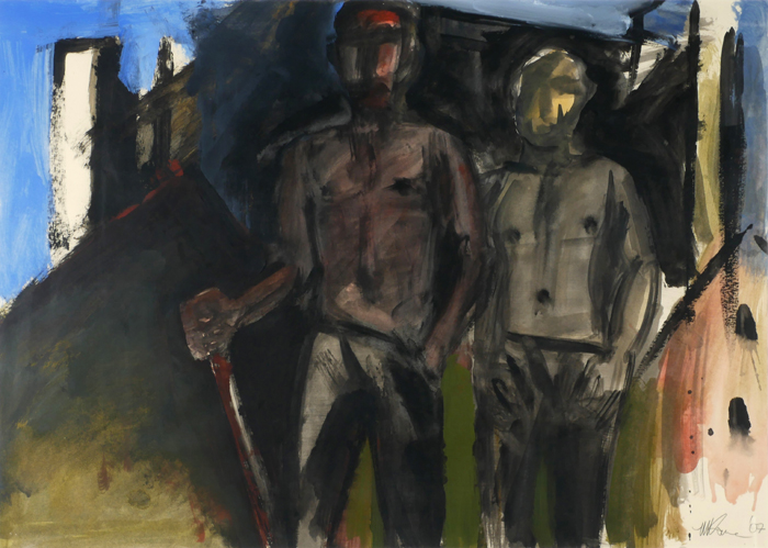 TWO WORKERS WITH A MILL by Michael Kane (b.1935) at Whyte's Auctions