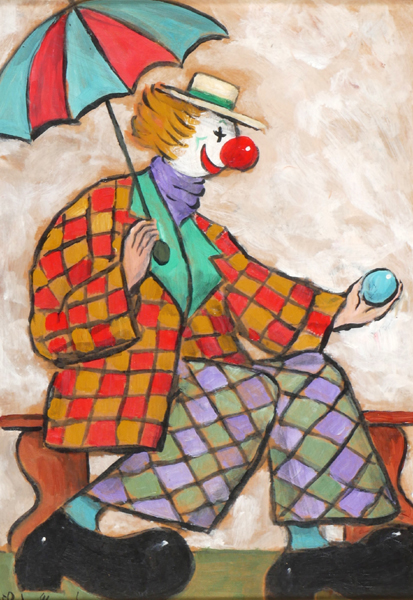 CLOWN WITH UMBRELLA by Gladys Maccabe MBE HRUA ROI FRSA (1918-2018) at Whyte's Auctions