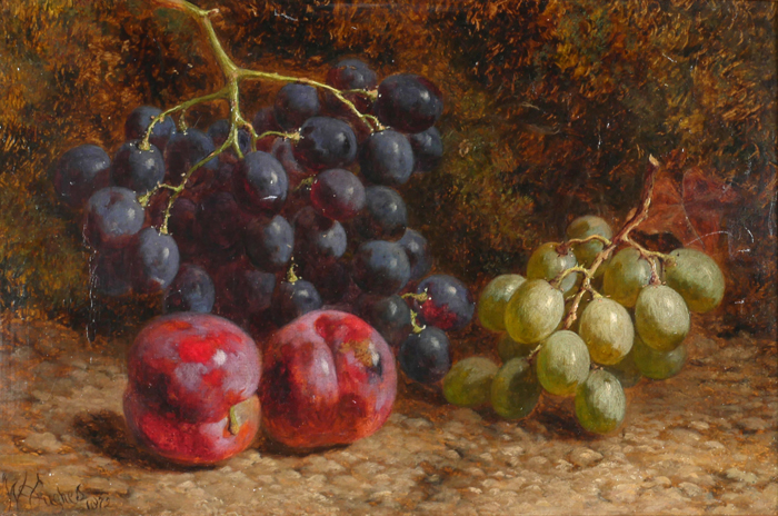 STILL LIFE WITH NECTARINES AND GRAPES, 1874 by William Hughes (1842-1901) at Whyte's Auctions