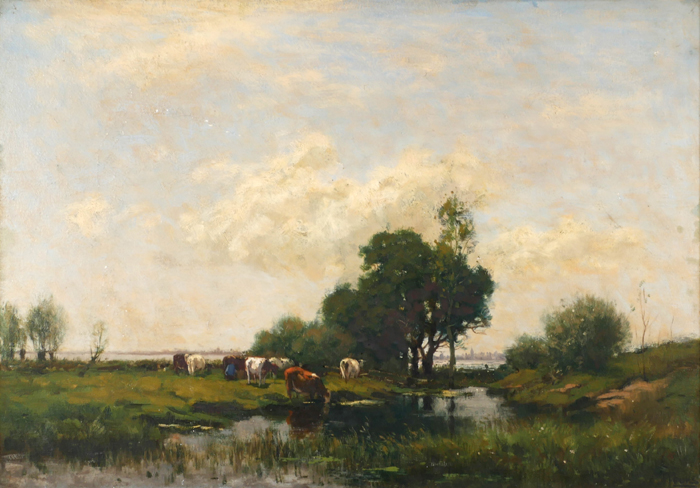 MILKING TIME, HOLLAND by Johannes Karel Leurs (Dutch, 1865-1938) at Whyte's Auctions