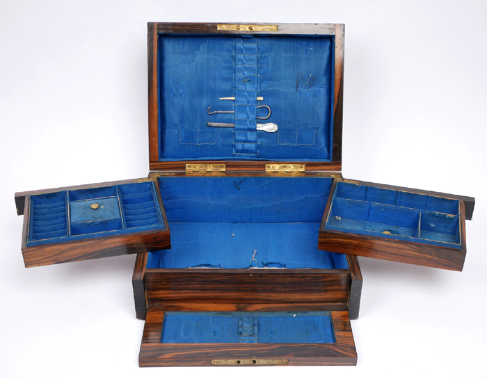 Victorian coramandel wood sewing box. at Whyte's Auctions