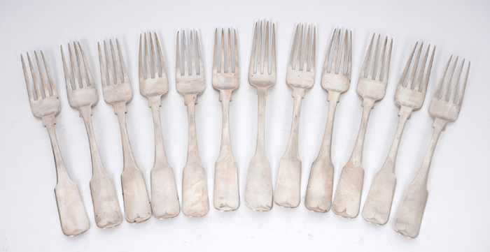 Georgian Irish silver table forks, twelve settings. at Whyte's Auctions