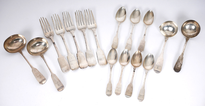 Antique Irish silver flatware. at Whyte's Auctions